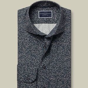 NWT Charles Tyrwhitt Mens Navy Dress Shirt with Leaf Design Size M